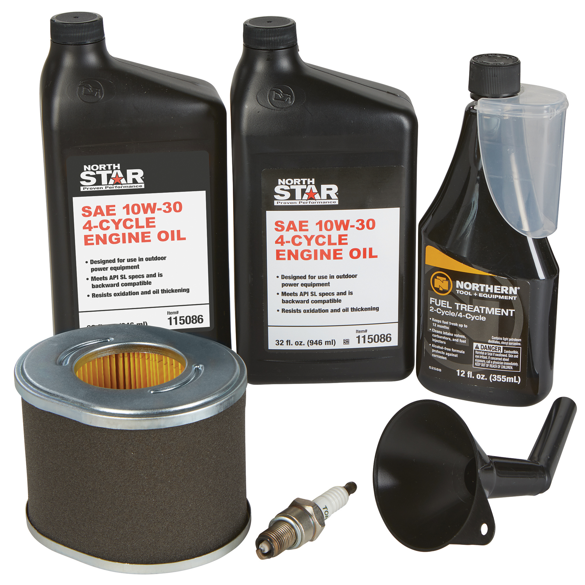 NorthStar Maintenance Kit for NorthStar 420CC Engines, 2 Qts. 10/30W Oil, 8-Oz. Fuel Additive, Funnel, Filter and Spark Plug,  Model# 805644